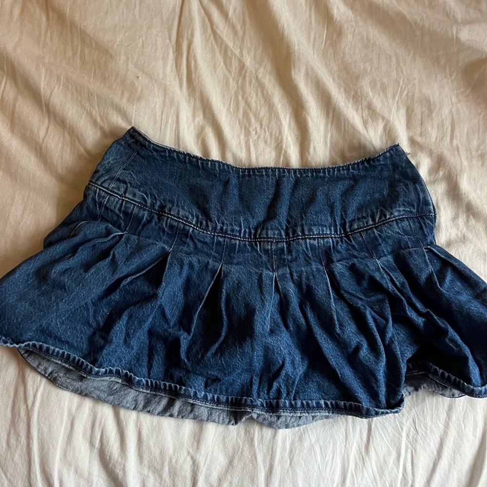 American Eagle Outfitters Blue Mini Skater Skirt with Ruffled Design